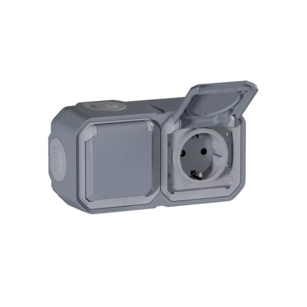 Plexo Zásuvka Schuko 2x2P+Z horizontálna, povrchová MONTÁŽ SIVÁ Legrand