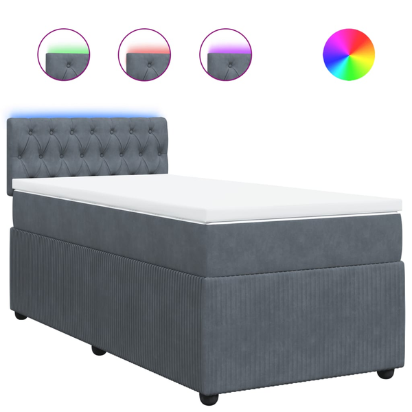 Pat box spring cu saltea, gri închis, 100x200 cm, catifea