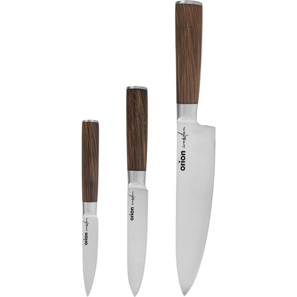 3x Kuchyňské nože ORION WOODEN ocelové, univerzální sada nožů