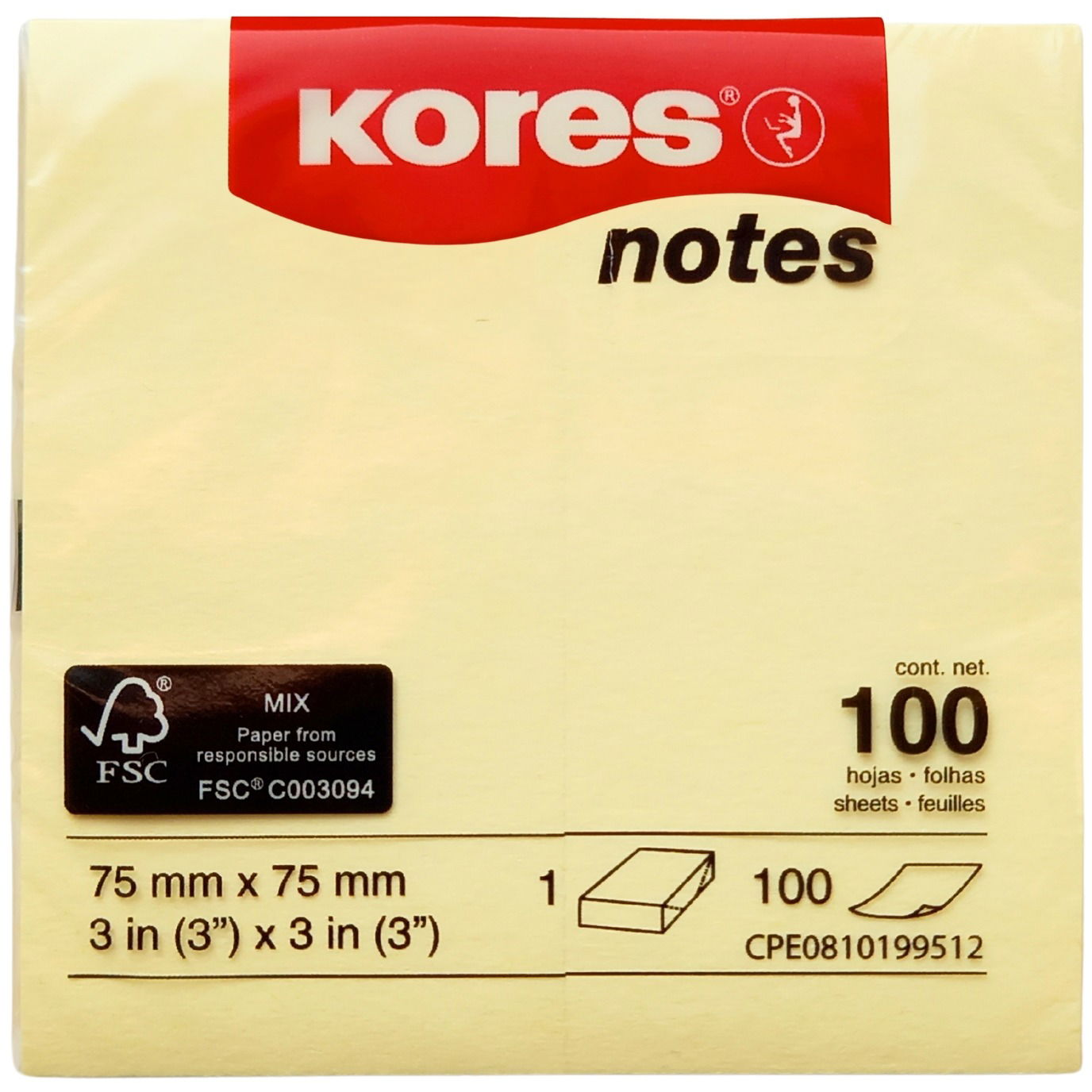 KORES 75 x 75 mm, 100 lap, sárga (1318/9000010)
