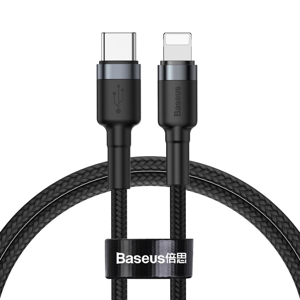 Baseus Cafule USB-C-Lightning PD kábel, 18W, 1m, fekete-szürke (CATLKLF-G1) (CATLKLF-G1)
