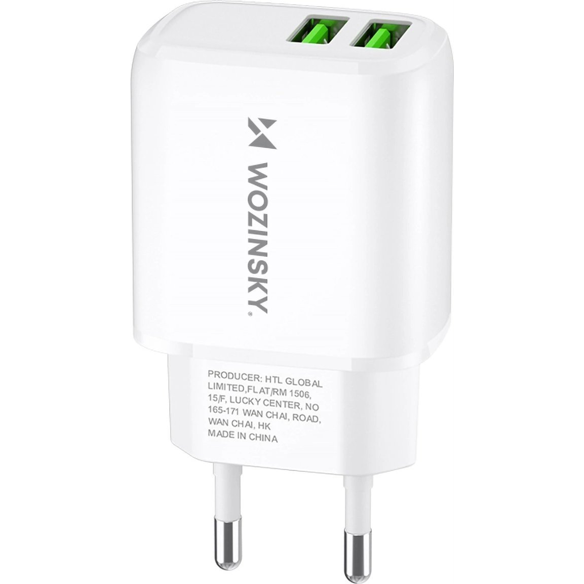 Wozinsky CUWCW Hálózati Töltő 2xUSB-A Csatlakozással 2.4A 30W-Fehér (5907769308550)