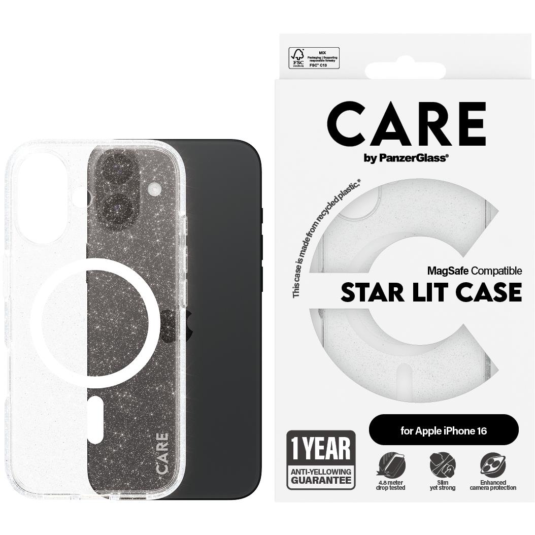PanzerGlass CARE Apple iPhone 16 MagSafe Star Lit csillámos/fehér nem sárguló tok (1341)