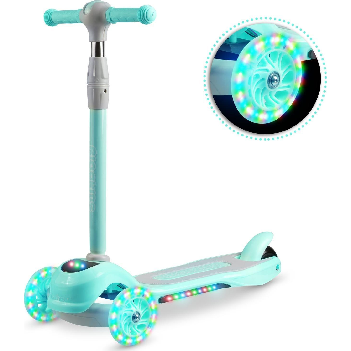 Háromkerekű roller, Ricokids Piko, menta, LED világítás a kerekekben és a fellépőben, állítható magasságú kormány, balanszos irányítás, EN 71, max. 35 kg (765000)