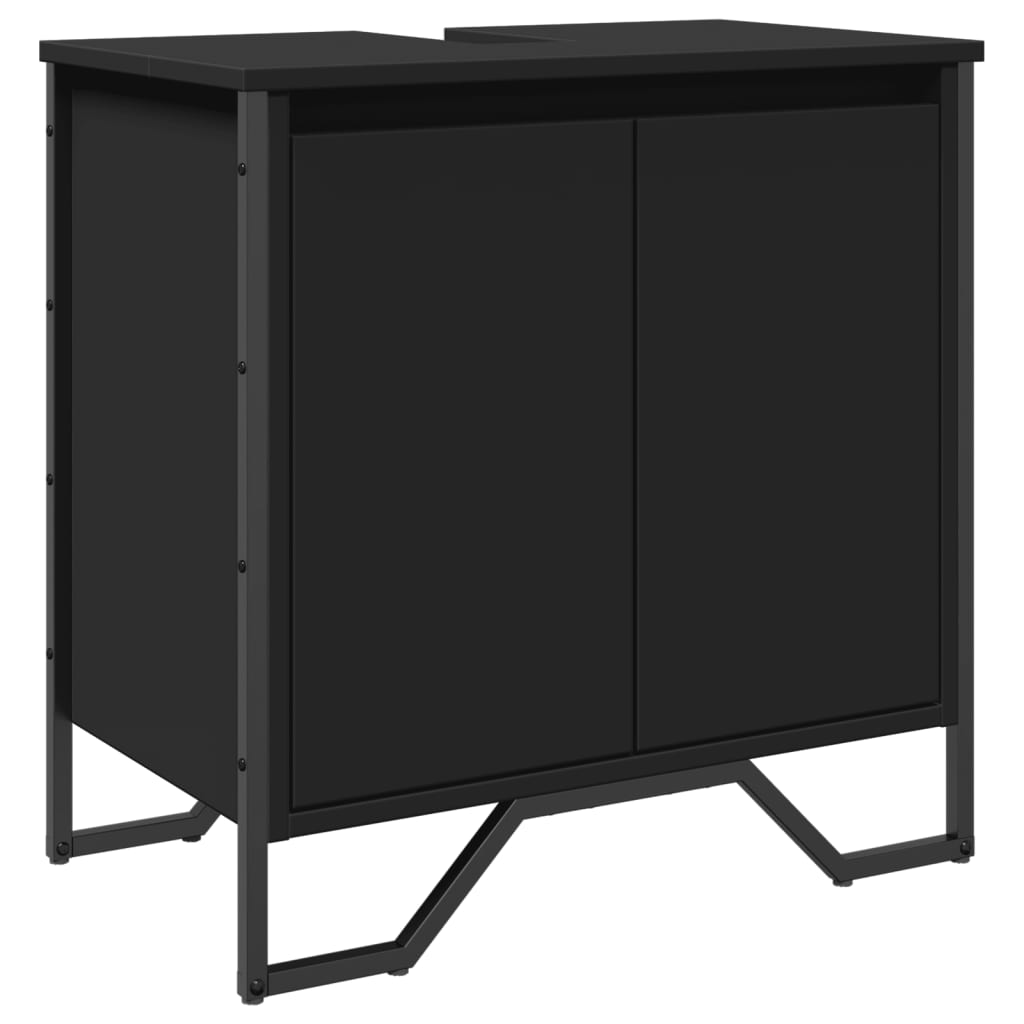 fekete szerelt fa fürdőszobai mosdószekrény 60 x 35 x 60 cm (848654)