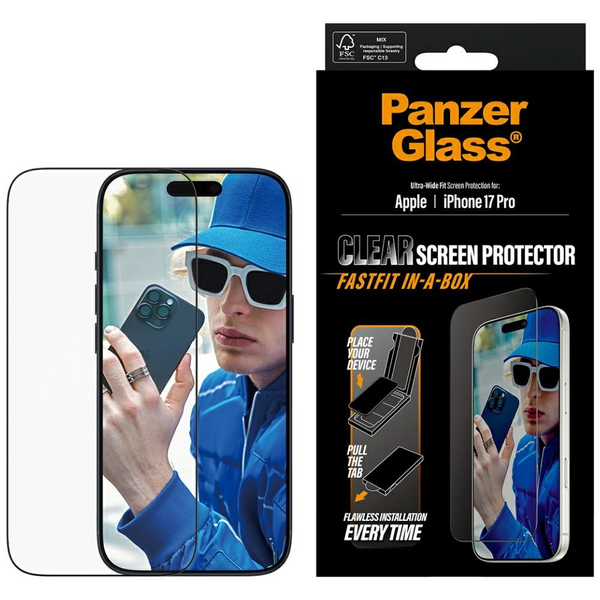 PanzerGlass ® Screen Protector iPhone 17 Pro | Ultra-Wide Fit w. FASTFIT IN-A-BOX Pellicola proteggischermo trasparente Apple 1 pz