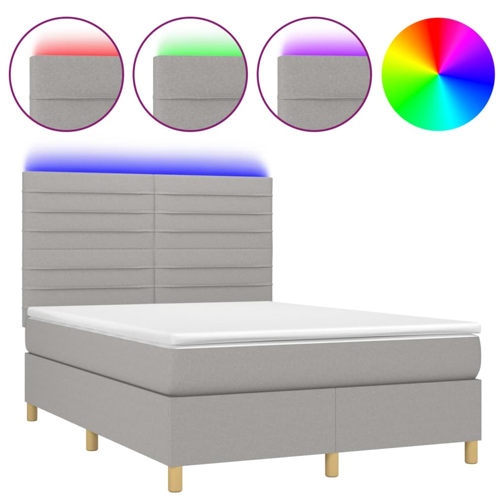 sötétszürke szövet rugós és LED-es ágy matraccal 140x190 cm (3135509)