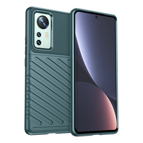 Szilikon telefonvédő (közepesen ütésálló, csíkos, dombor minta) SÖTÉTZÖLD [Xiaomi 12 Pro] (5996591133577)