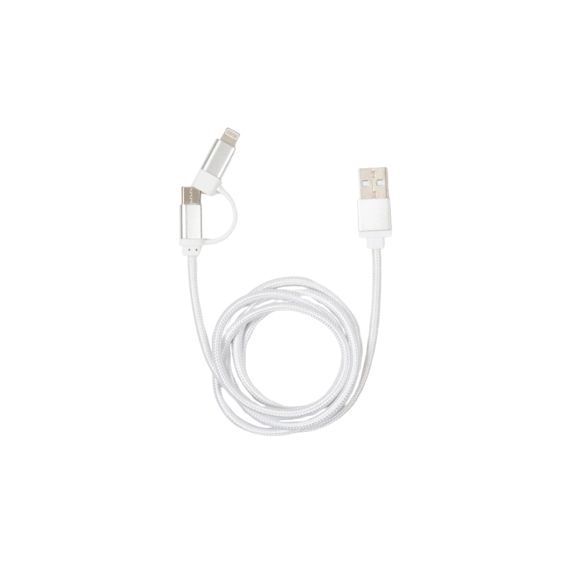 Kikkerland US237-SI fonott USB-A apa - USB-C/Lightning apa 2.0 Adat és töltő kábel 1m - Ezüst (US237-SI)