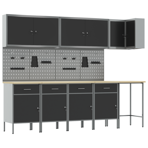 12 Fős Munkafogas és Pegboard Szett Fekete MDF-ből és Fémből