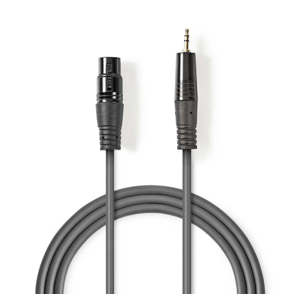 Nedis XLR 3-Tűs Aljzat, 3.5 mm Dugasz, PVC, nikkelezett, szimmetrikus audió kábel 1m, sötét szürke (COTH15320GY10) (COTH15320GY10)
