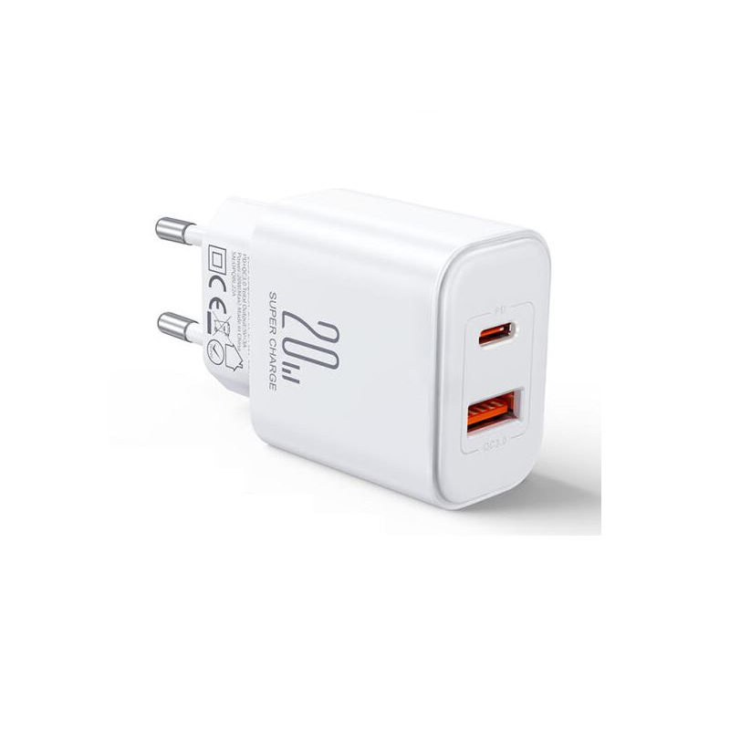 JOYROOM TCF05 USB-A/USB-C hálózati töltő 20W fehér (6956116776725)