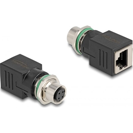 Delock M12 Adapter D-kódolt 4 tűs anya - RJ45 anya egyenes (60060) (60060)