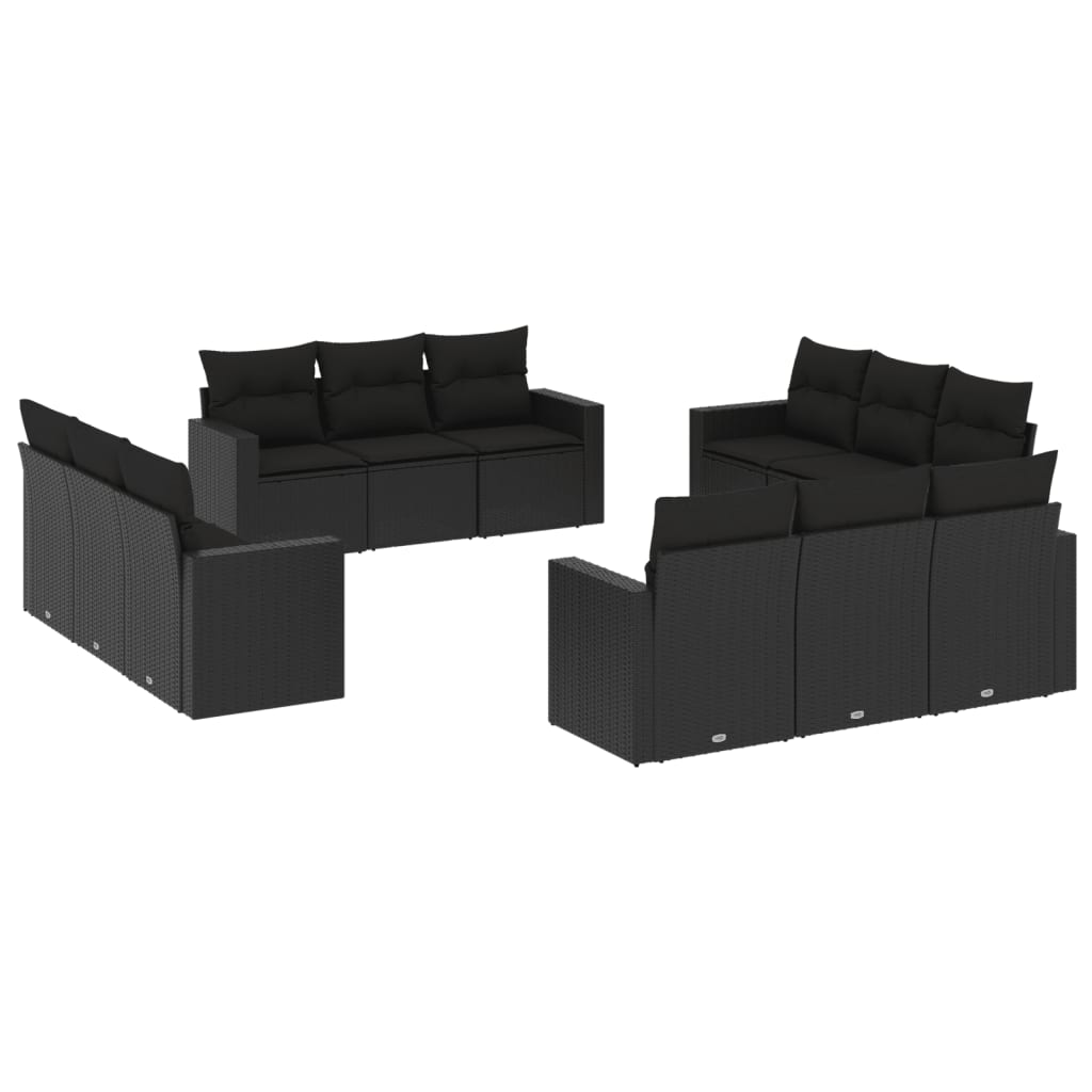 12 részes fekete polyrattan kerti ülőgarnitúra párnákkal (3251102)