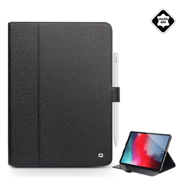 Калъф Qialino, Apple iPad Pro 11 (2018), стоящ, естествена кожа, активен флип, странично отваряне, функция за стойка за бюро, държач за молив Apple, черен