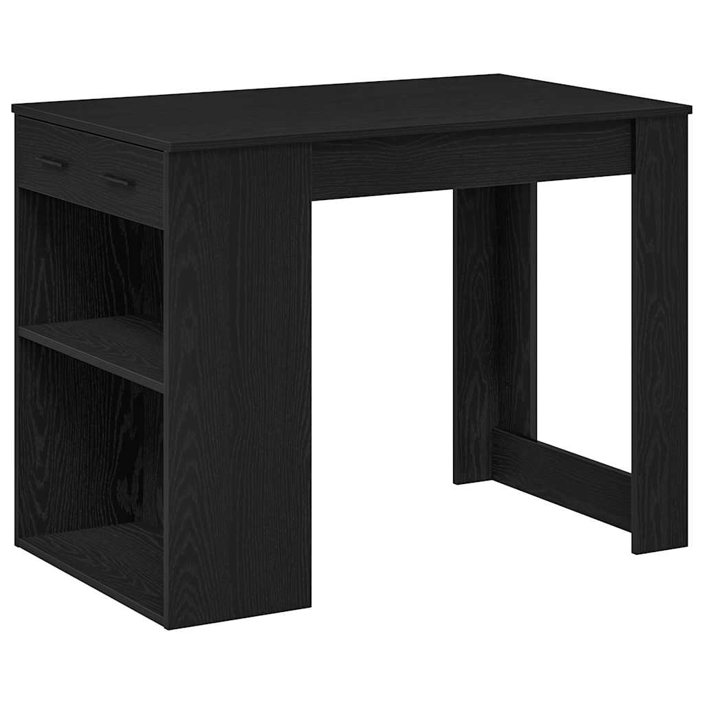 íróasztal fiókkal polccal fekete tölgy 102x62x77,5cm gépelt fa (858687)