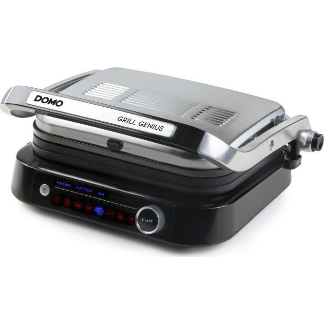 DOMO Genius Kontakt grill Elektromos Tapadásmentes bevonat, Kijelzővel Nemesacél, Fekete (DO9249G)