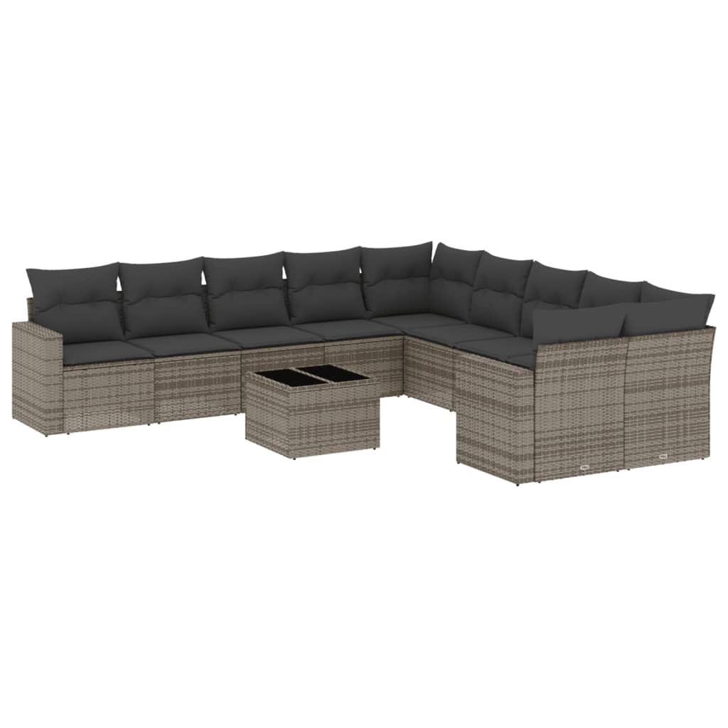 11 részes szürke polyrattan kerti ülőgarnitúra párnákkal (3219510)