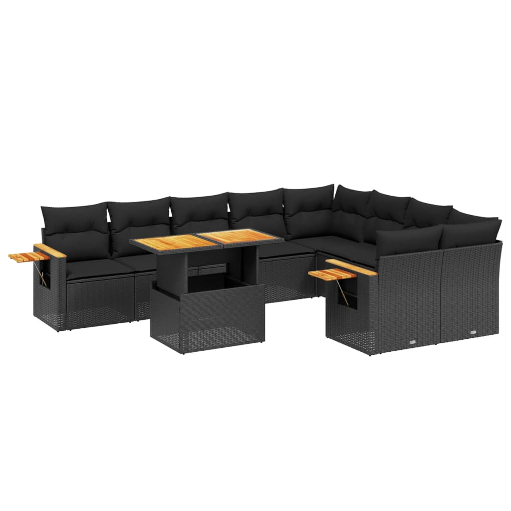 10 részes fekete polyrattan kerti ülőgarnitúra párnákkal (3273673)