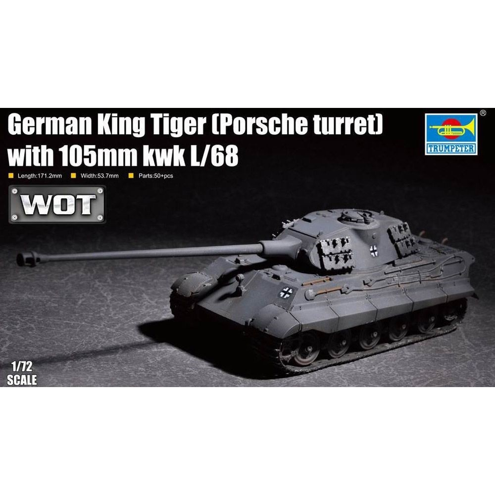 Trumpeter King Tiger w/ 105mm kWh L/68 Porsche tank műanyag modell (1:72) (07161)