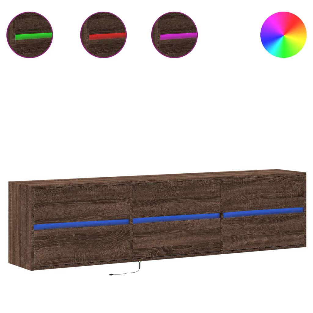 barna tölgy színű fali TV-szekrény LED-del 180 x 31 x 45 cm (3307939)