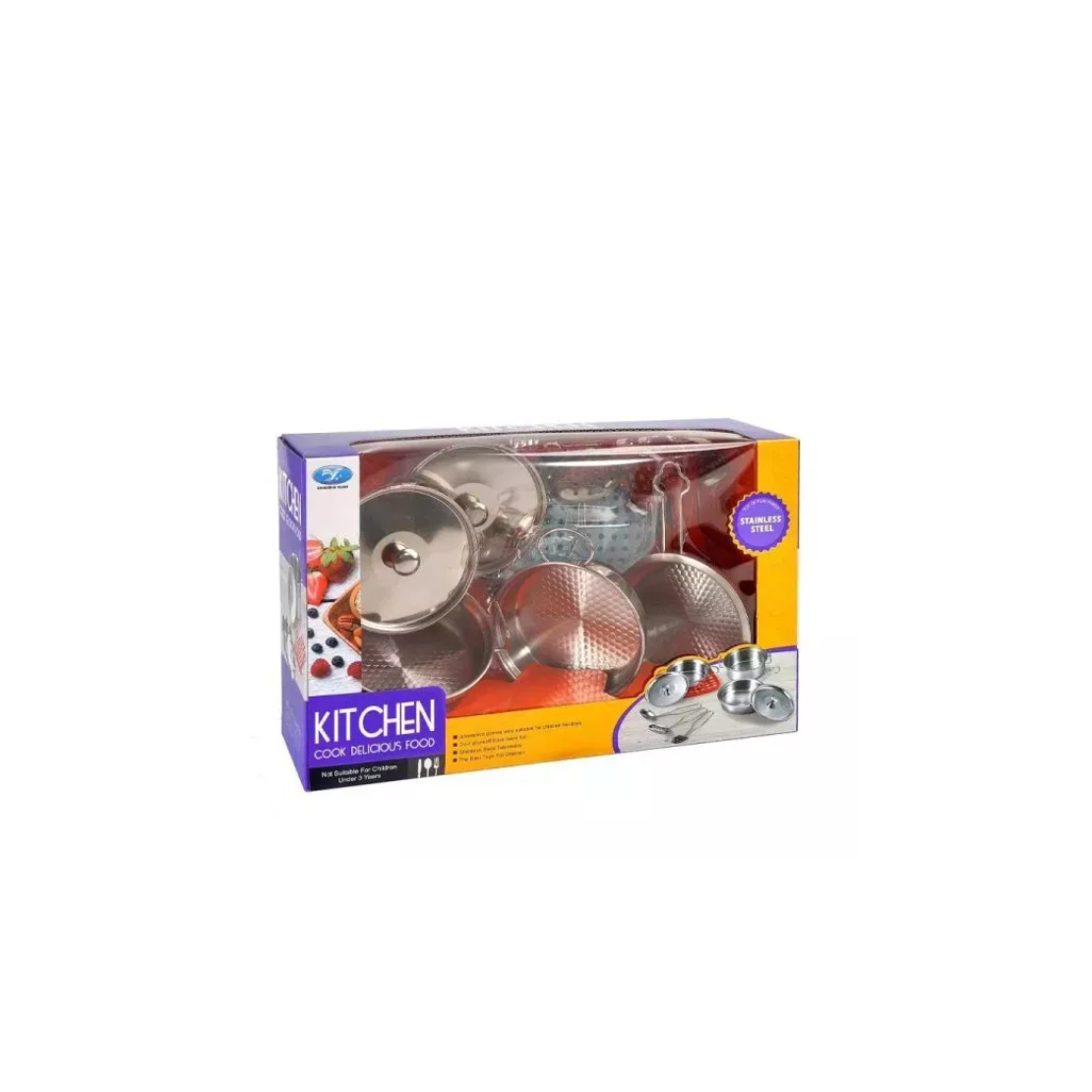 Rozsdamentes acél edénykészlet 3 féle edénnyel játékkonyhába - Inox (GJ1776)