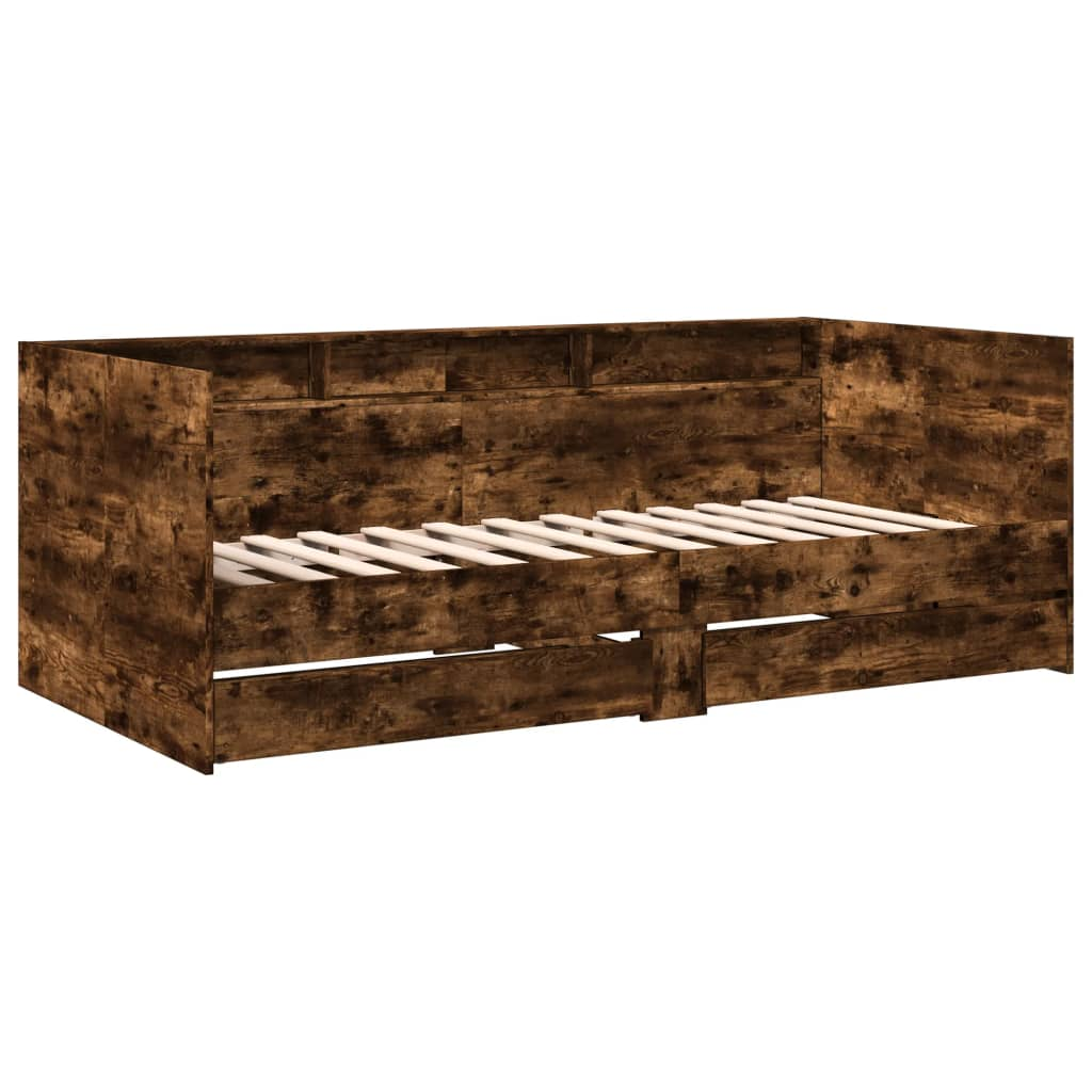 füstös tölgyszínű szerelt fa kanapéágy fiókkal 100 x 200 cm (3280843)