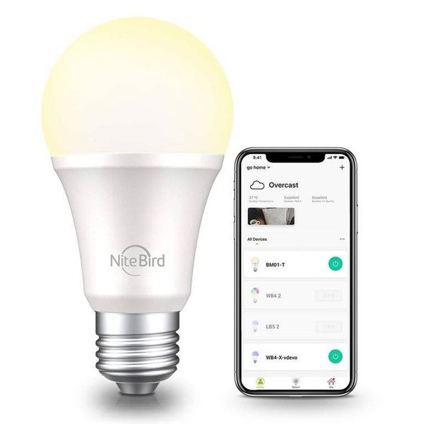 Смарт крушка LED NiteBird WB4, E27, 8W (75W), 800 лумена, Топла светлина (2700K), Съвместима с Alexa/Google Home, Енергиен клас F