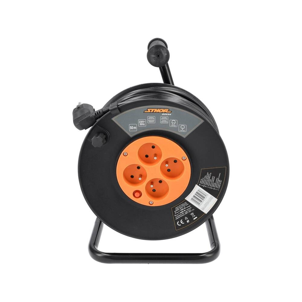 Sthor 82694 230V Hosszabbítós kábeldob 4 aljzatos 50m - Fekete (82694)