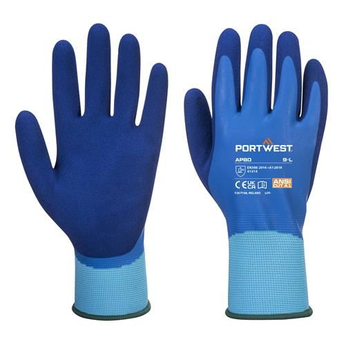 PORTWEST Liquid Pro tenyerén mártott latex védőkesztyű M-es méret kék (AP80B4RM) (AP80B4RM)