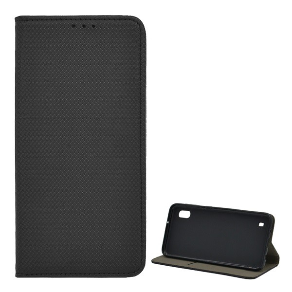 Tok álló, bőr hatású (FLIP, oldalra nyíló, asztali tartó funkció, rombusz minta) FEKETE [Samsung Galaxy A10 (SM-A105F)] (5996457871100)
