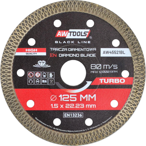 AWTOOLS TARCZA DIAMENTOWA 125x22,2 / TURBO CIENKA BLACK LINE