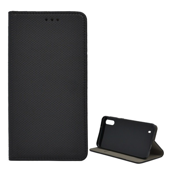 Tok álló, bőr hatású (FLIP, oldalra nyíló, asztali tartó funkció, rombusz minta) FEKETE [Samsung Galaxy M10 (SM-M105F)] (5996457874774)