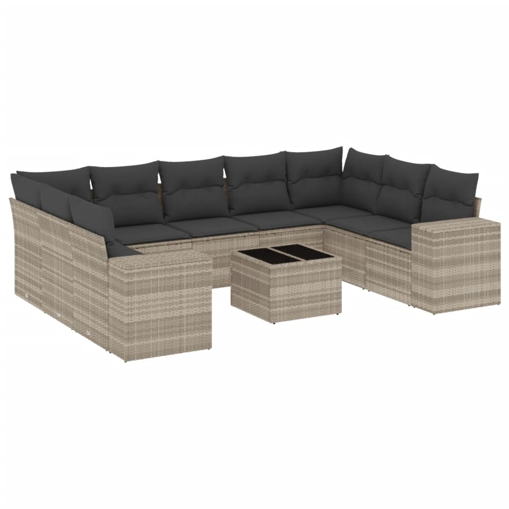 10 részes világosszürke polyrattan kerti ülőgarnitúra párnákkal (3255349)