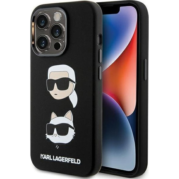 Karl Lagerfeld Liquid Silicone Karl And Choupette Heads Apple iPhone 15 Pro Max Hátlapvédő Tok Fekete (KF001886)