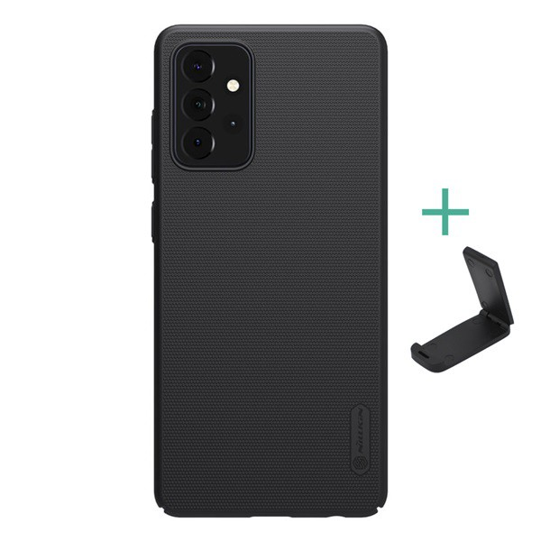 NILLKIN SUPER FROSTED műanyag telefonvédő (gumírozott, érdes felület + asztali tartó) FEKETE [Samsung Galaxy A72 5G (SM-A726F)] (5996591046563)