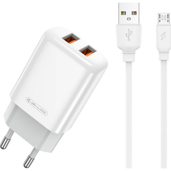 Ładowarka nemo Ładowarka Sieciowa 2x USB 2.4A + Kabel USB - micro USB Jellico EU02 biały