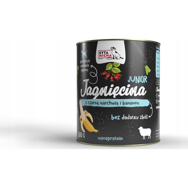 Syta Micha mokra karma dla szczeniąt jagnięcina z czarną marchwią i bananem 800g