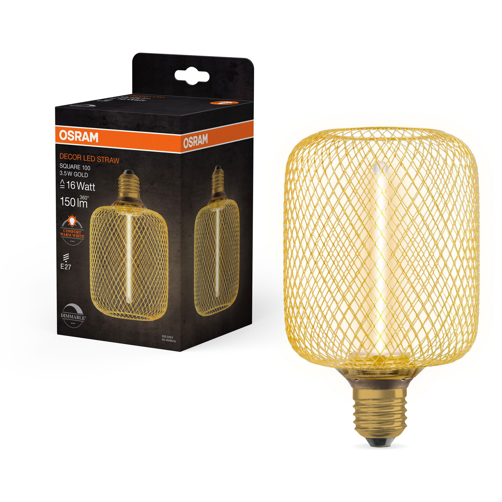 OSRAM LED izzó, szalma, E27, SQUARE, szabályozható meleg fehér (4058075840188)