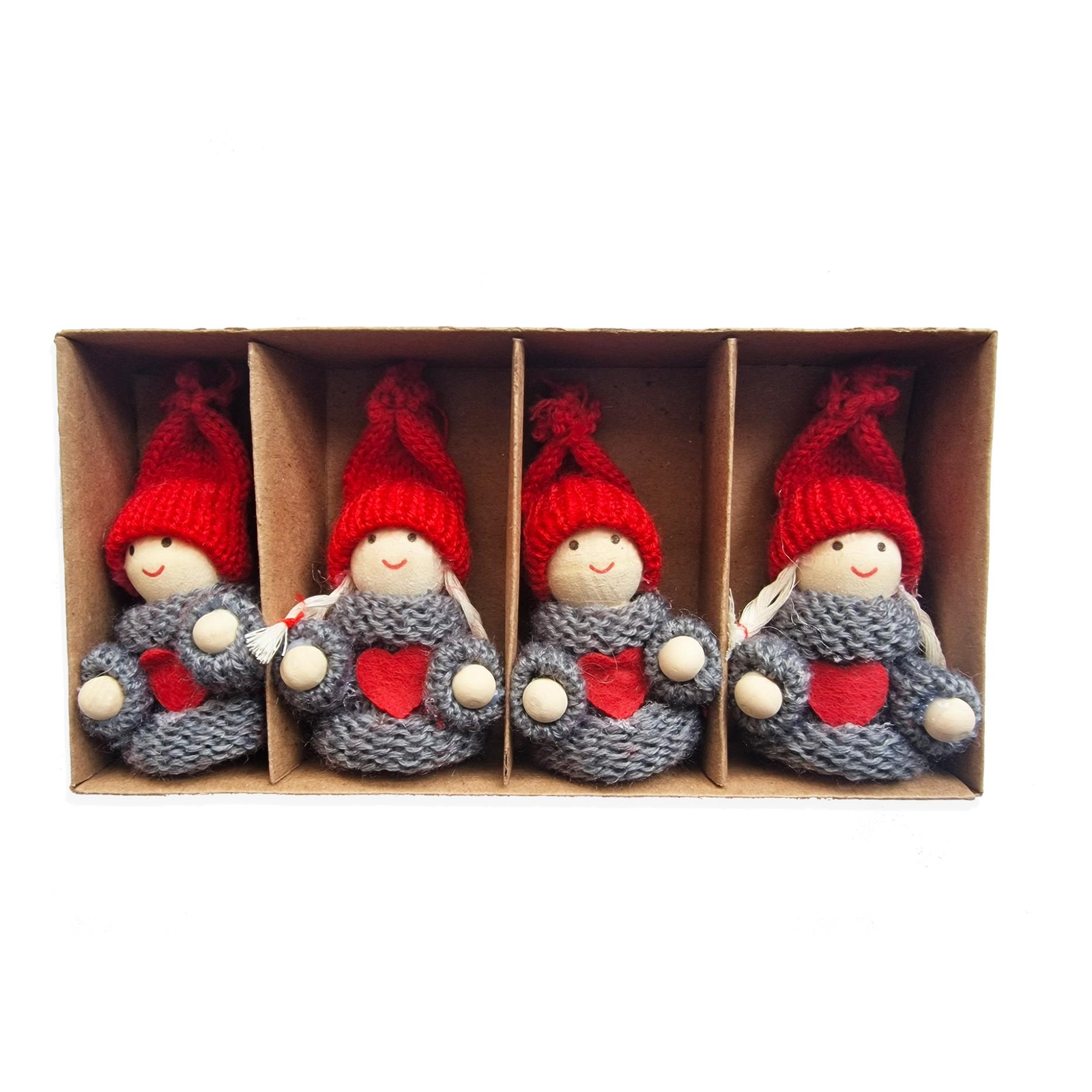 LAALU Karácsonyi dísz - figurák szívvel, piros, 8 cm, 4 db (LAU-6164)