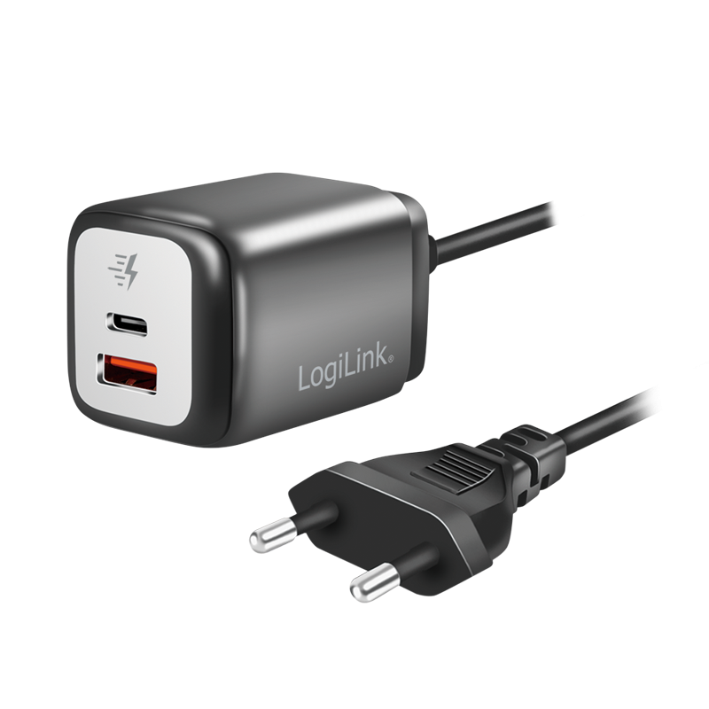 Logilink Kettős USB-csatlakozós adapter, GaN, 1x USB-A, 1x USB-C, 30 W, rögzített kábel (PA0314) (PA0314)