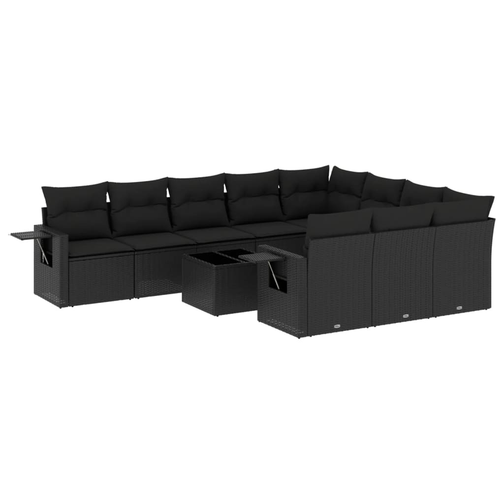 11 részes fekete polyrattan kerti ülőgarnitúra párnákkal (3253032)