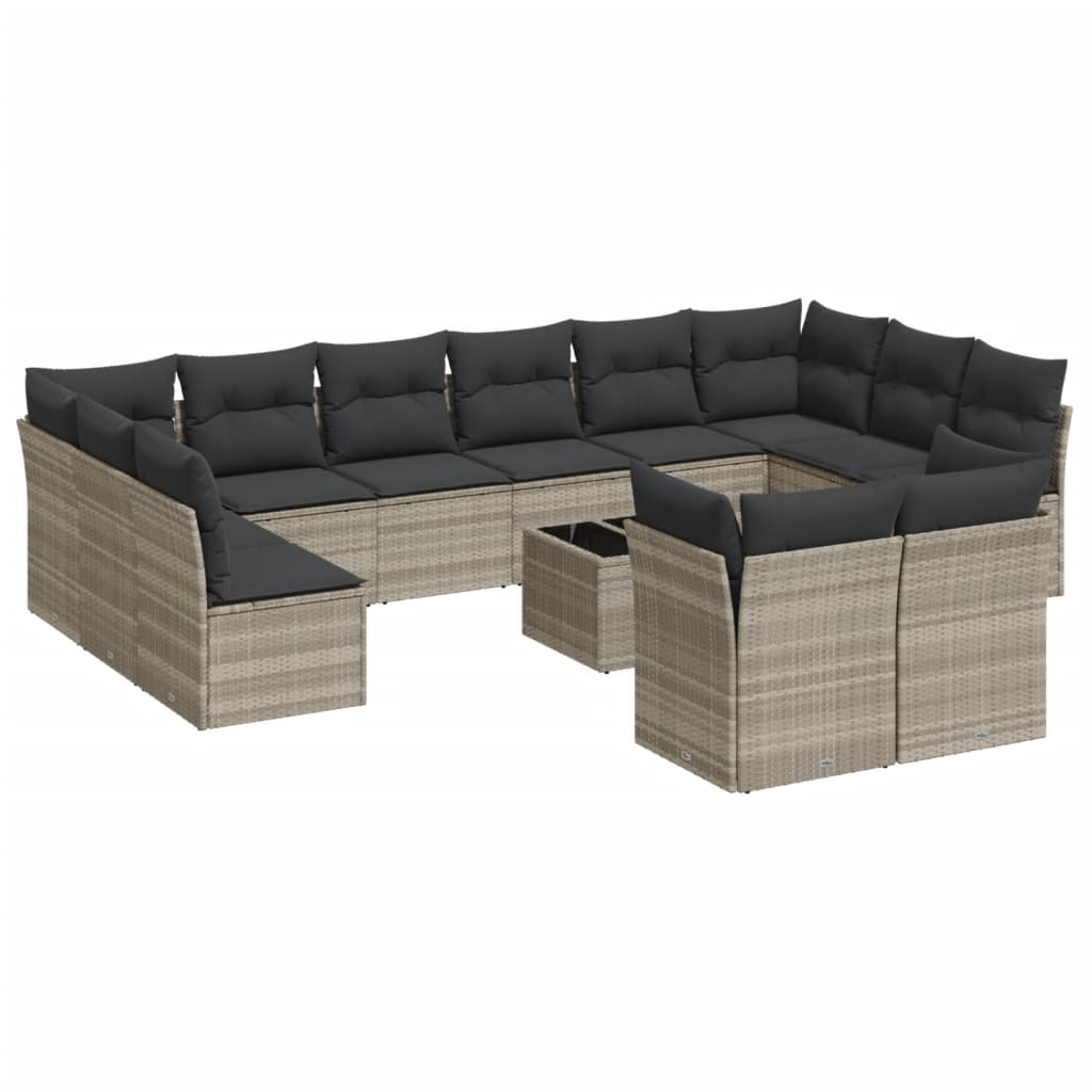13 részes világosszürke polyrattan kerti ülőgarnitúra párnákkal (3250281)