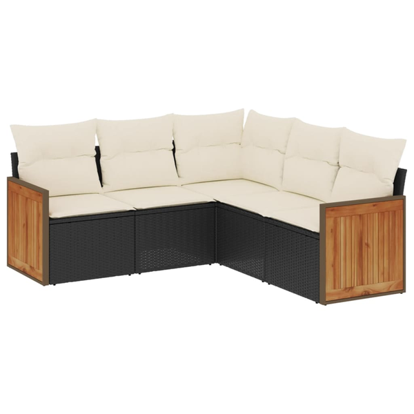 Set mobilier de grădină cu perne, 5 piese, negru, poliratan
