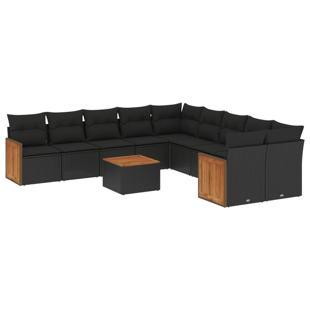 11 részes fekete polyrattan kerti ülőgarnitúra párnákkal (3228036)