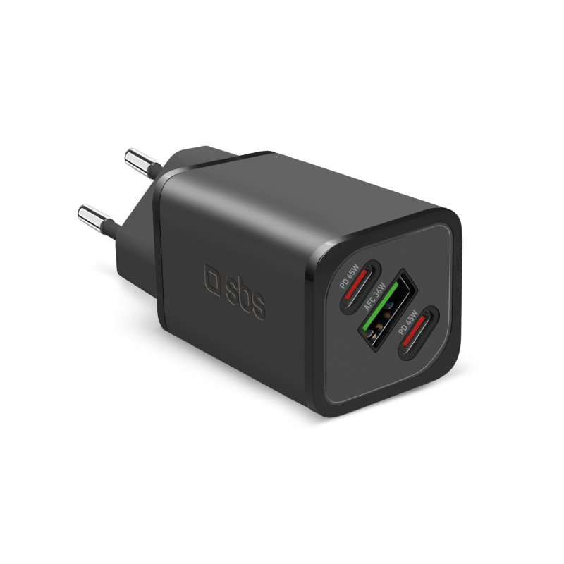 SBS TETRGANUSB2C65W 2x USB Type-C / 1x USB Type-A GaN Hálózati töltő - Fekete (65W) (TETRGANUSB2C65W)