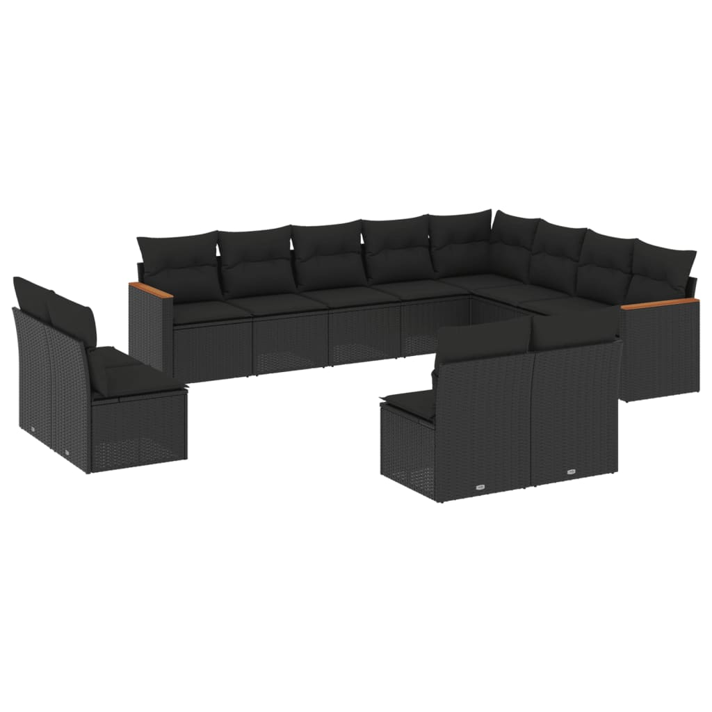12 részes fekete polyrattan kerti ülőgarnitúra párnákkal (3226468)