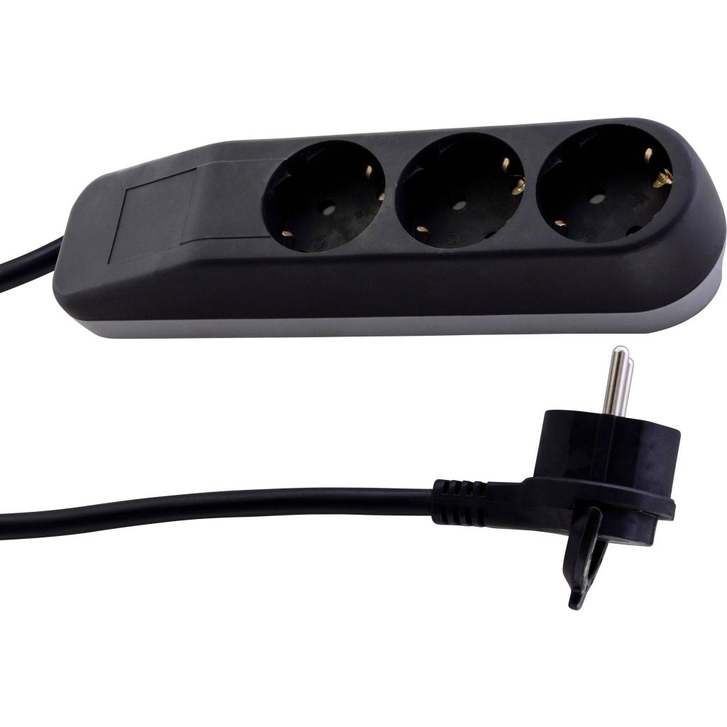 REV 0014330500 Hálózati elosztó 3 részes Fekete Védőérintkezős 1,4m (r0014330500)