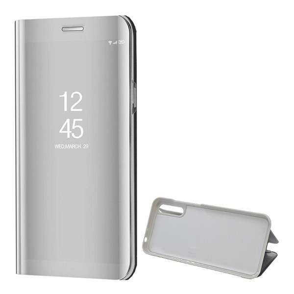 Huawei Y8p, Oldalra nyíló tok, hívás mutatóval, Smart View Cover, ezüst (utángyártott) (G98102)
