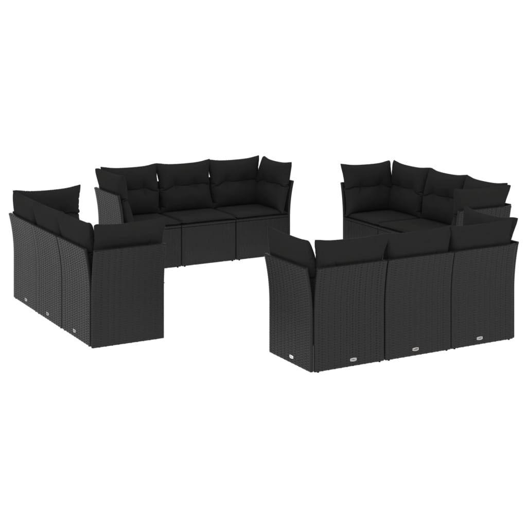 12 részes fekete polyrattan kerti ülőgarnitúra párnákkal (3217325)